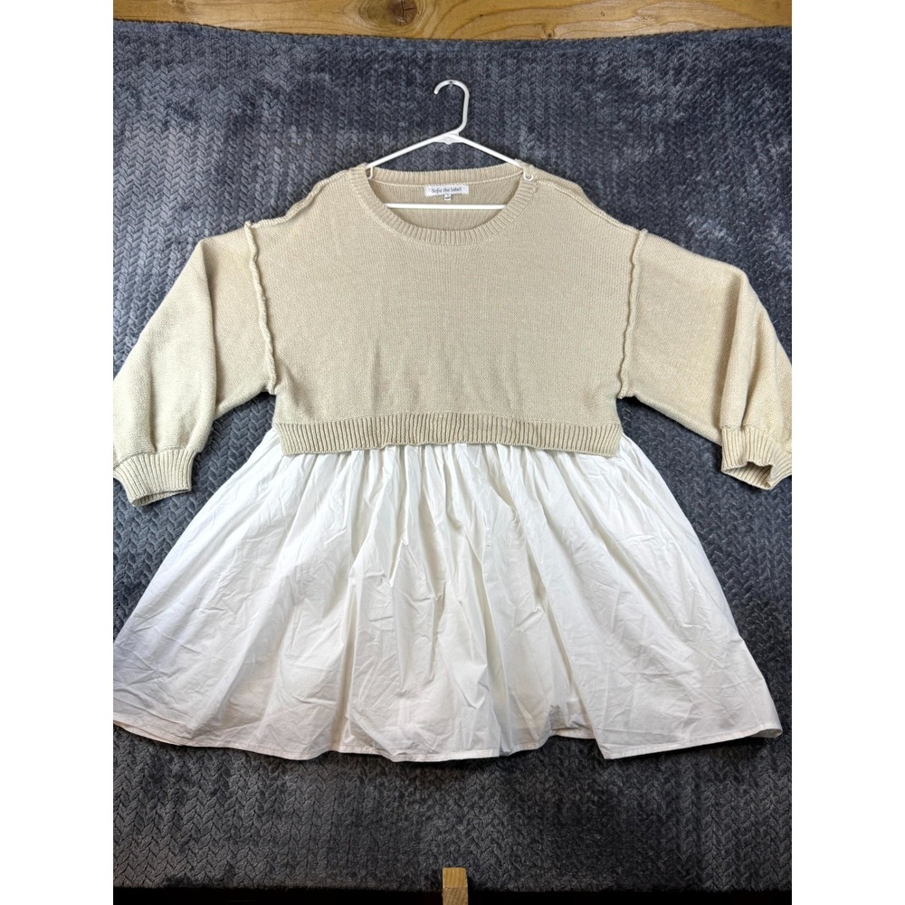 Sofie The Label Sweater Dress Womens Small Beige Cream Cotton Layered Look